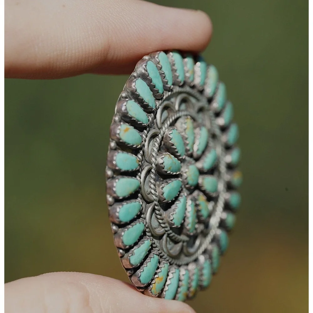 Larry Moses Begay Navajo‎ Sterling Silver Blue Green Cluster Turqiouse Pendant